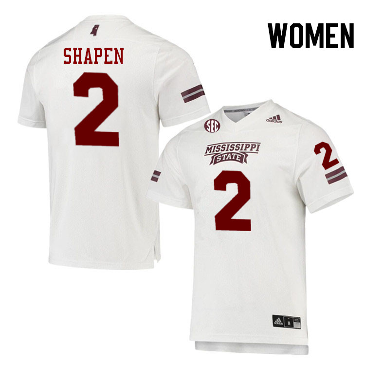 Women #2 Blake Shapen Mississippi State Bulldogs College Football Jerseys Stitched-White